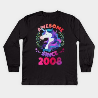 Cute Awesome Unicorn Since 2008 Funny Gift Kids Long Sleeve T-Shirt